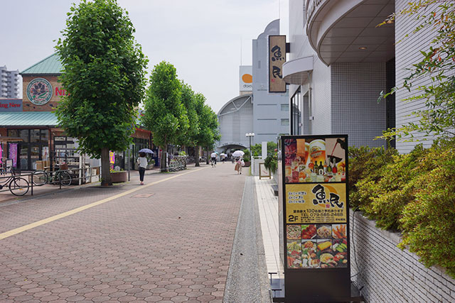 「魚民」フラワータウン駅前店横の歩道